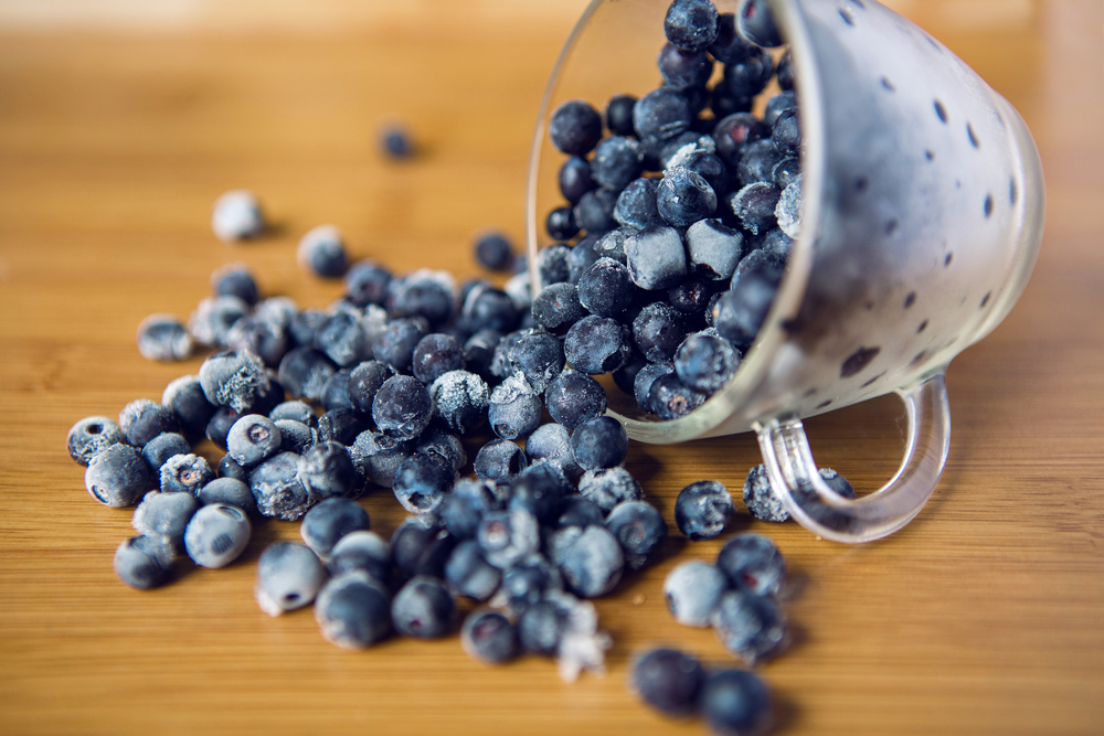 frozen blueberries in colander
