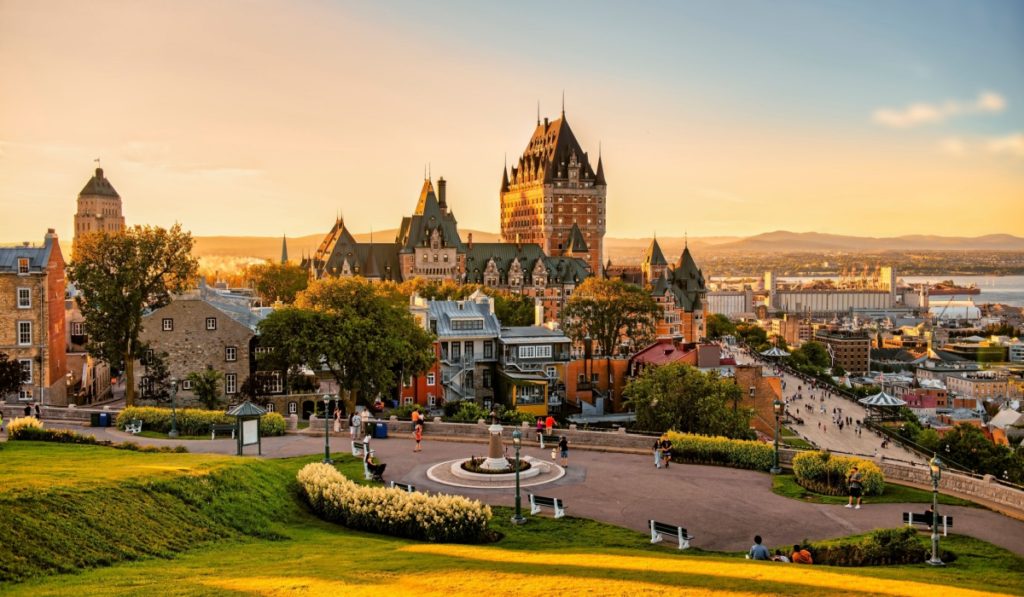 The Frontenac Castle in Old Quebec City in the beautiful sunrise