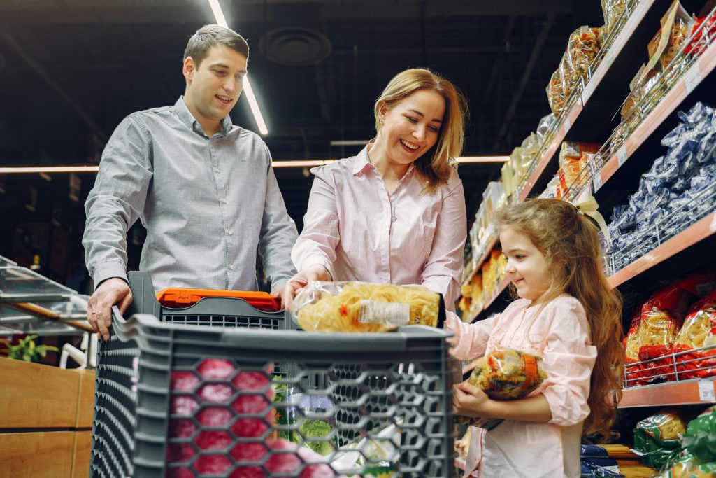 family shopping at Trader Joe's