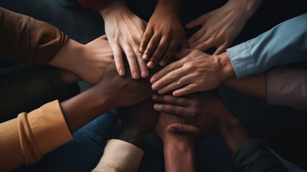 a group of hands brought in together