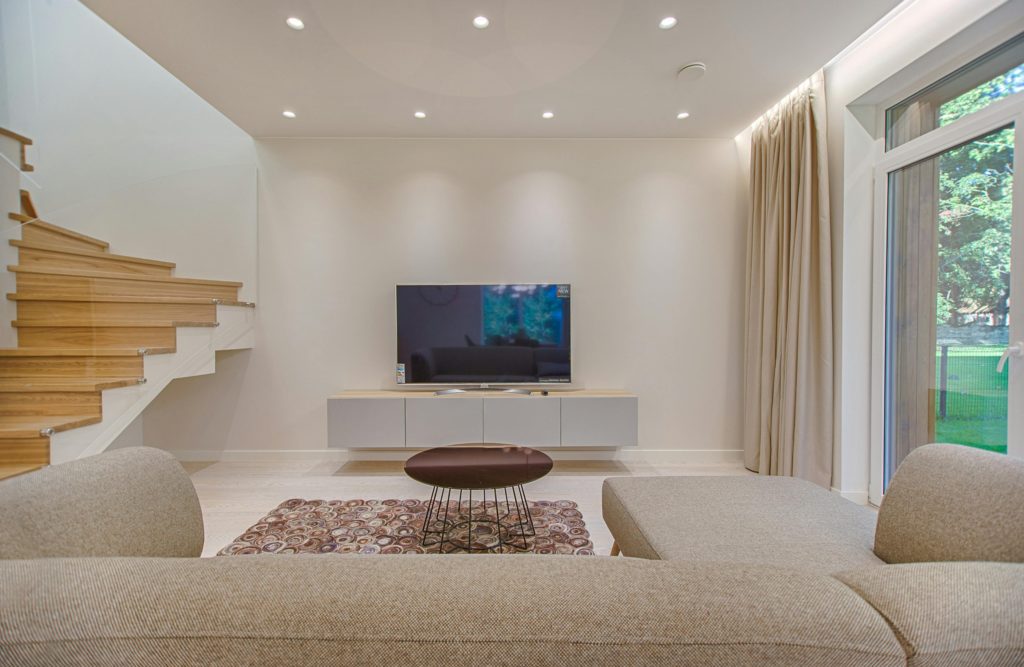 white living room with table