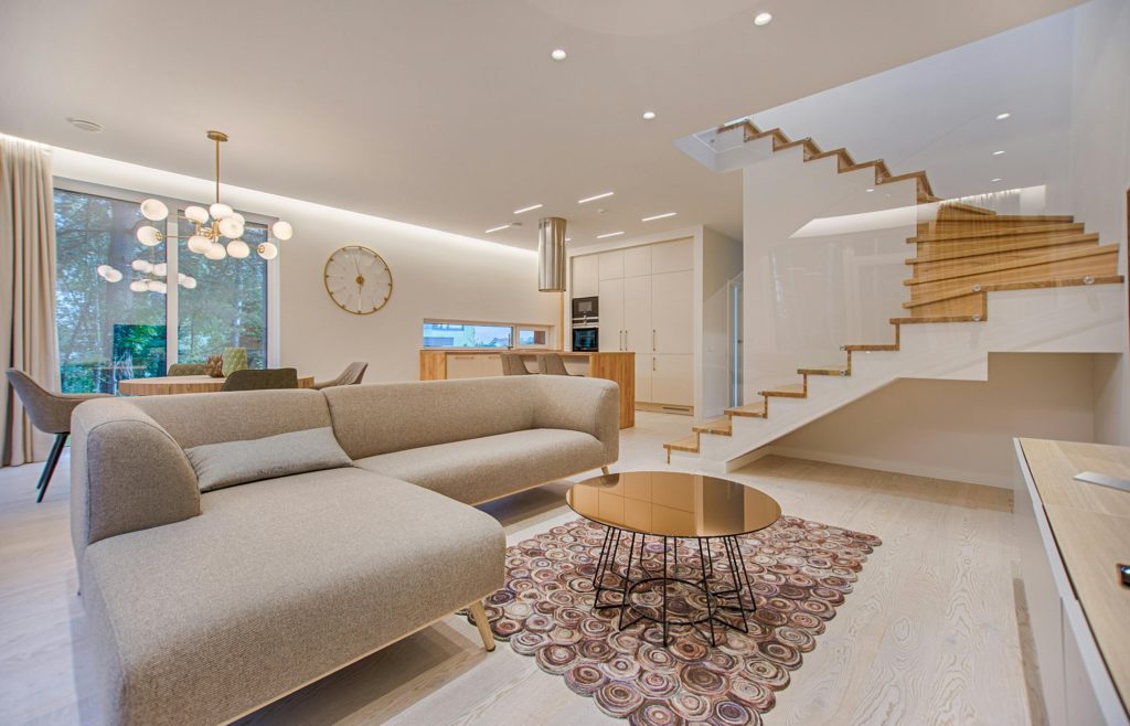white living room with table