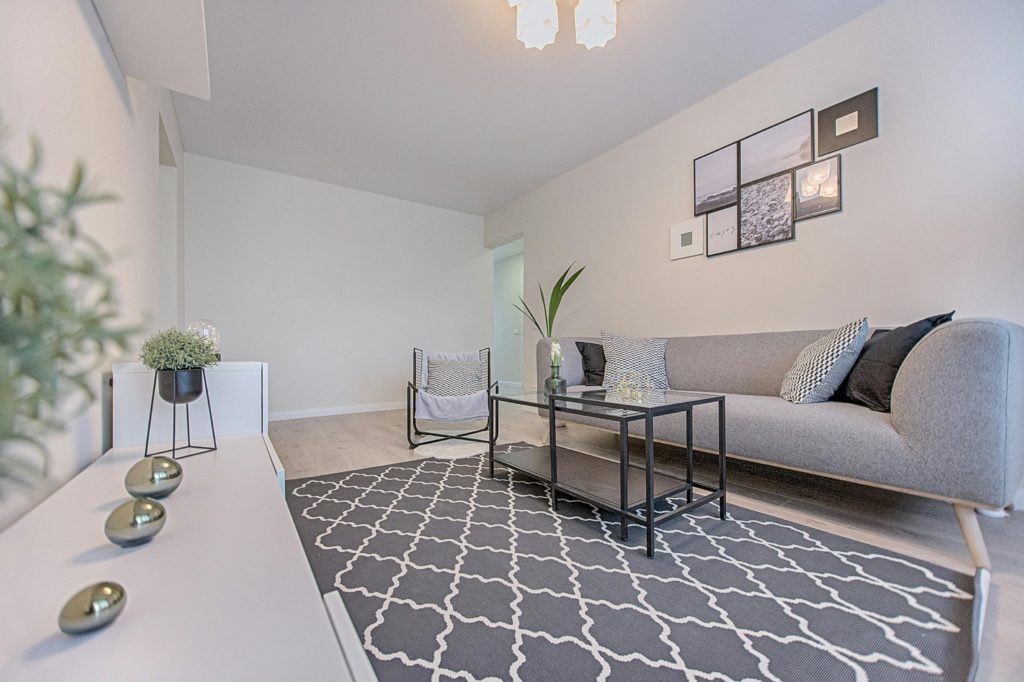 white living room with table