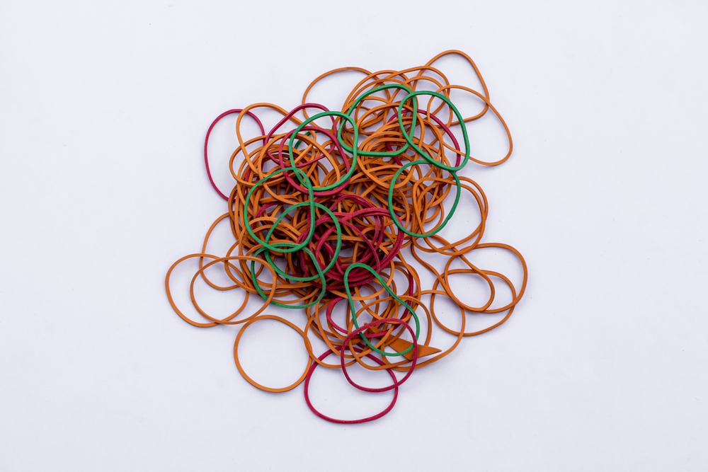 Rubber band binding on isolated white background