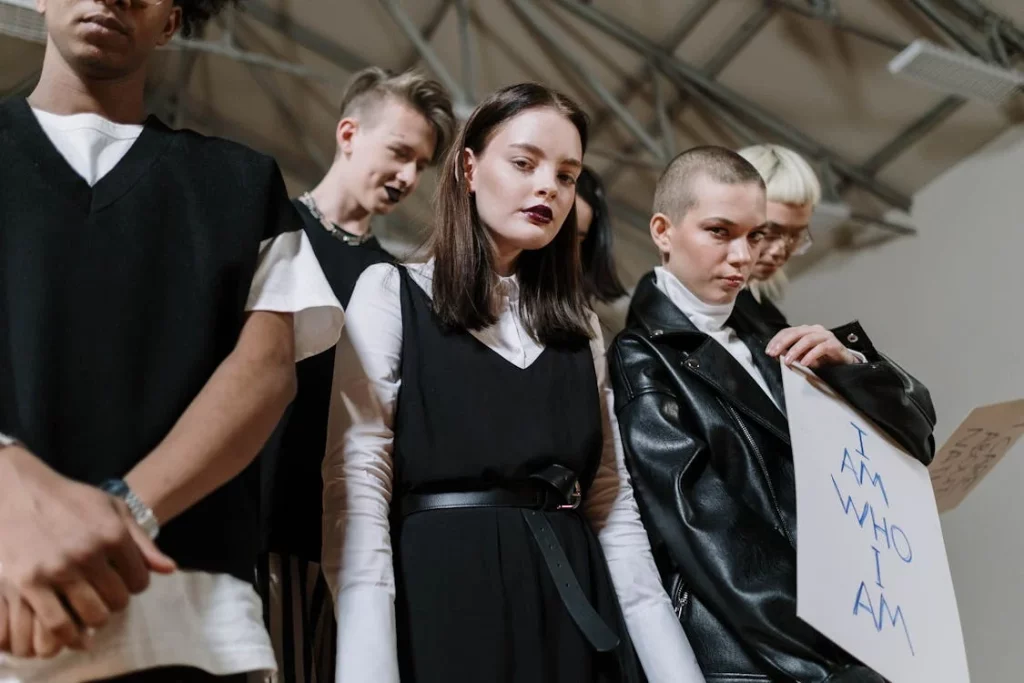 a group of people with a sign
