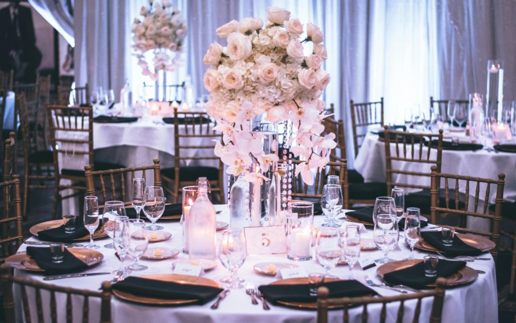 table at a wedding with flowers