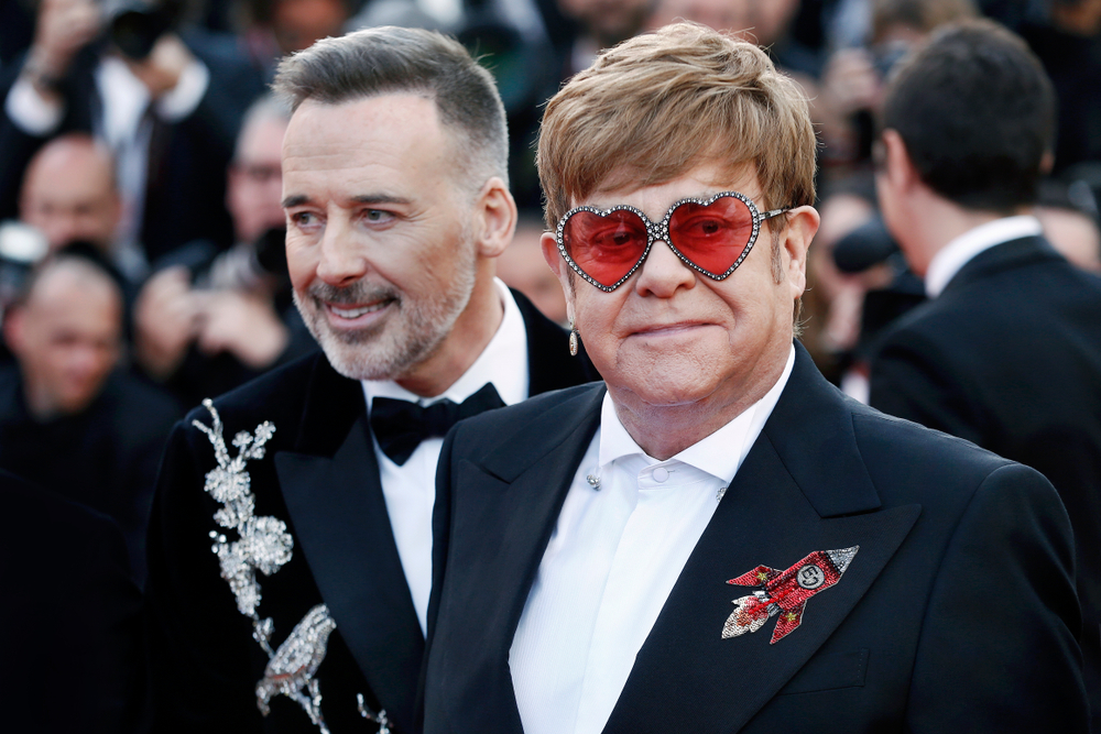 CANNES, FRANCE - MAY 16: Elton John, David Furnish attend the premiere of the movie "Rocketman" during the 72nd Cannes Film Festival on May 16, 2019 in Cannes, France.