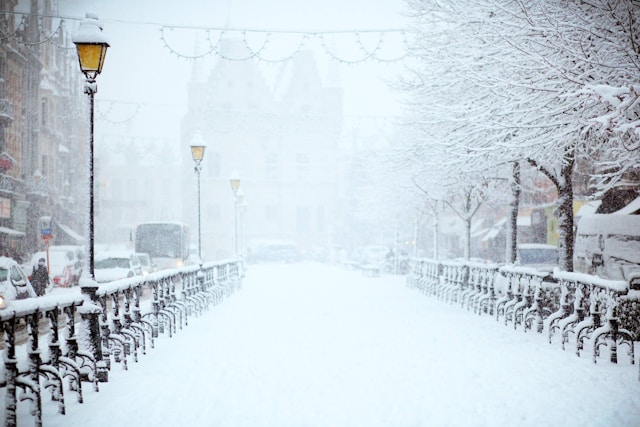 icey road with lamps