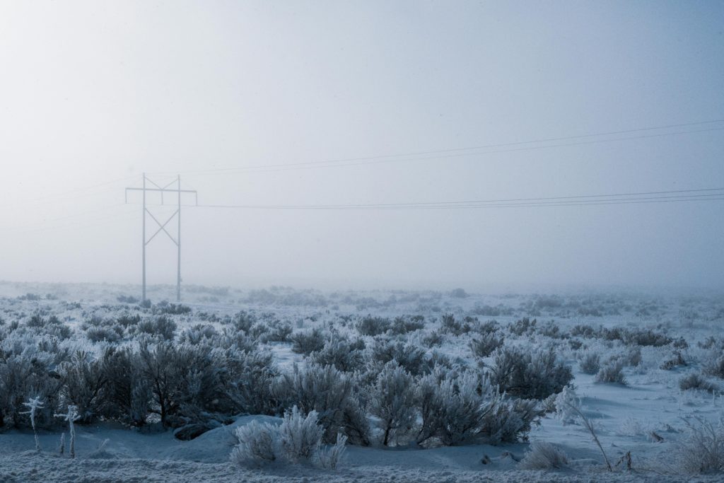 electricity producing towers in cold