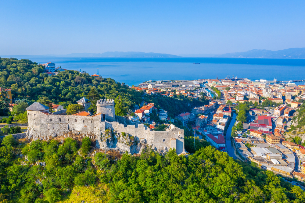 Aerial view of Rijeka with Trsat fortress, Croatia