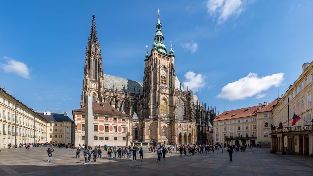 Prague Castle at sunset - Prague, Czech Republic. Prague, the Castle and St. Vitus Cathedral.