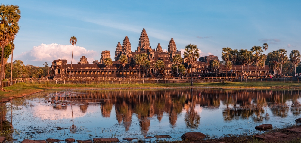 Exterior view of Angkor Wat, largest Hindu and Buddhist religious monument in the world. UNESCO World heritage site located at SIEM REAP, Cambodia
