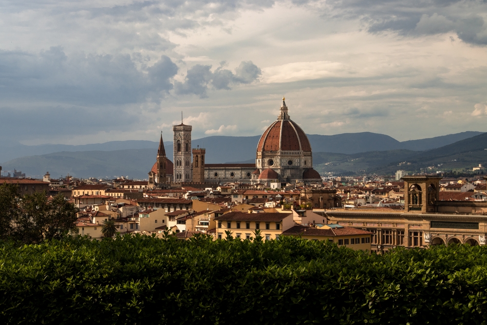Landscape of Florence Cathedral from Piazzale Michelangelo, Firenze, Toscana, Italy. Santa Maria del Fiore Cathedral. Florence skyline.
