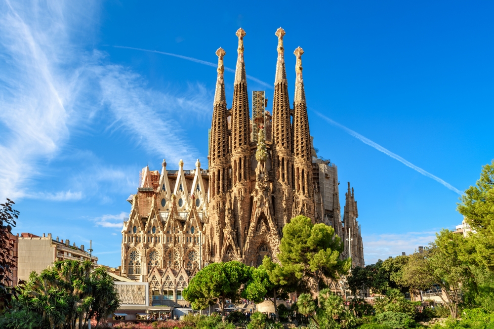 Barcelona, Spain - September 24, 2015: Temple of La Sagrada Familia. It is designed by architect Antonio Gaudi and is being build since 1882.