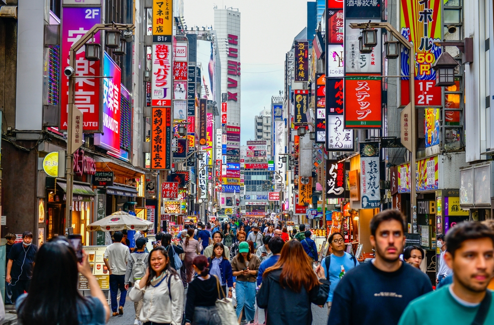 Tokyo, Japan - Oct 28, 2024: Shinjuku area full of shopping malls, electrical appliance stores, fashion stores, second-hand goods, restaurants, which is the largest night entertainment area in Japan.