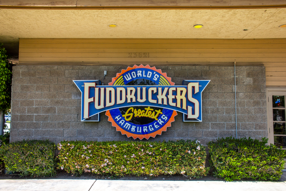 Lake Forest, California/United States- 04/22/2019: A store front sign for the burger chain known as Fuddrucker's
