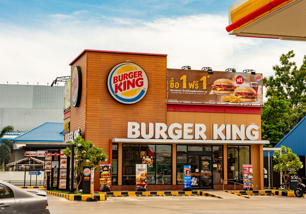 BANGKOK, THAILAND - JUNE 13, 2020 : Burger King fast food restaurant located in the gas station area to provide convenience for those traveling through the road at Bangkok, Thailand.
