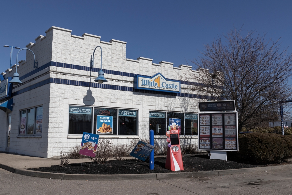 Walton - Circa February 2022: White Castle Hamburger fast food restaurant. White Castle Serves 2 by 2 Inch Sliders.
