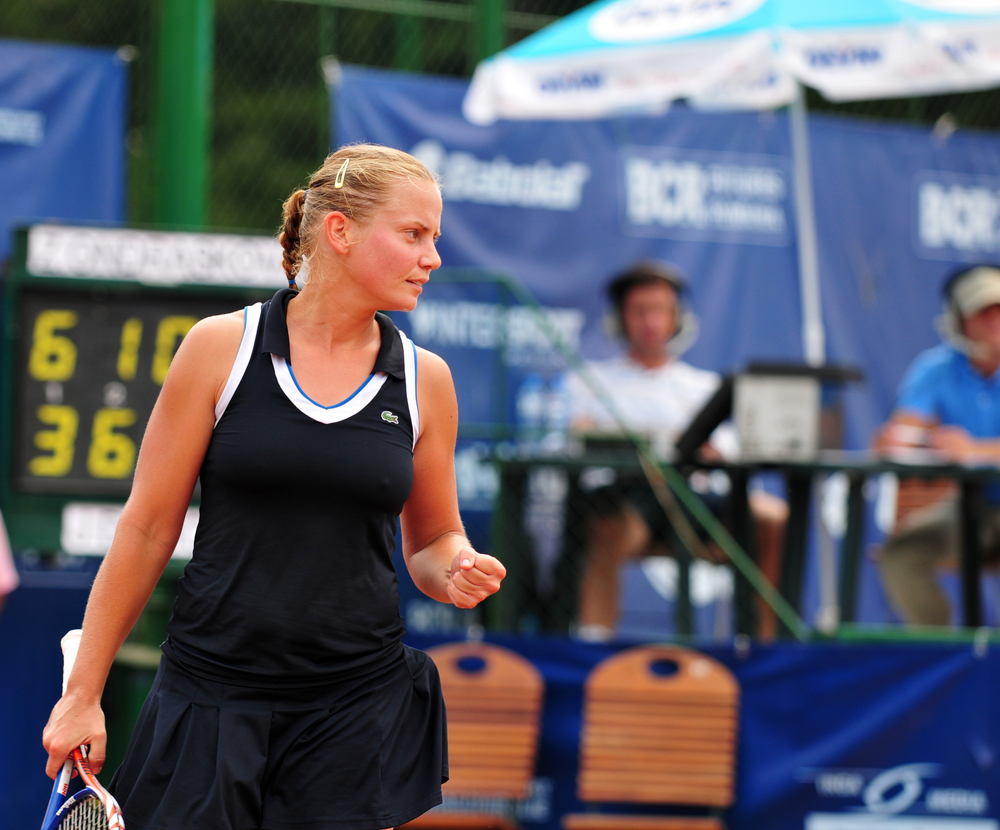 BUCHAREST - August 1: Jelena Dokic reacts during the finals of the $75,000 ITF / WTA tournament "Ruxandra Dragomir Open 2010" against Czech Zuzana Ondraskova, August 1 2010, Bucharest, Romania