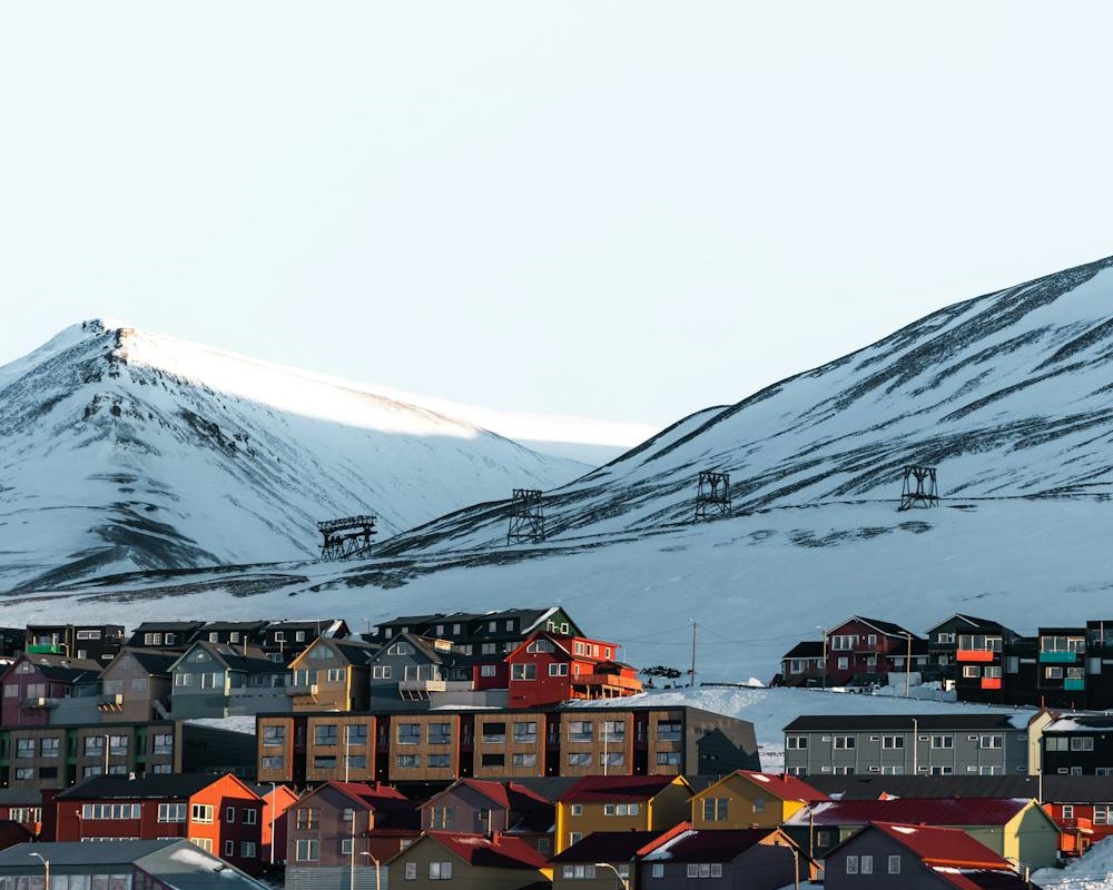 Town of Svalbard on a Hillside in Winter