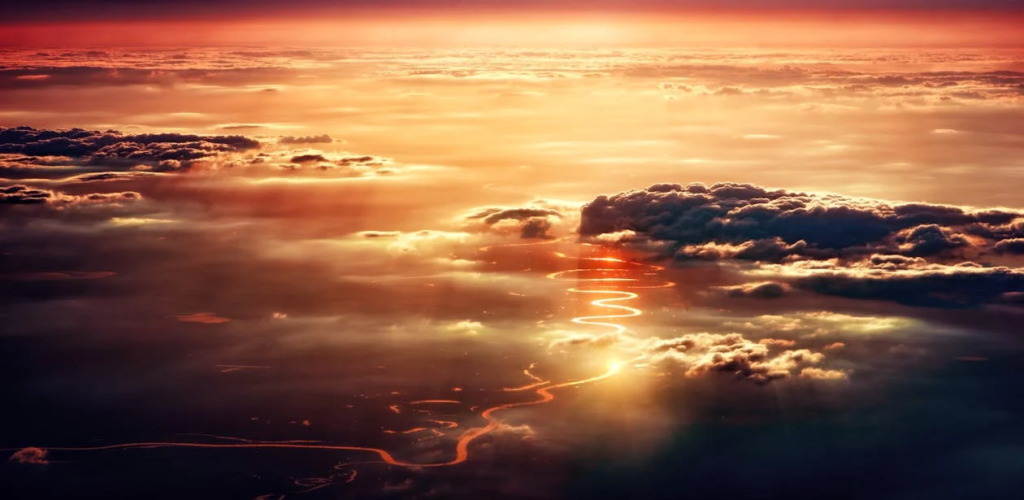 aerial view of clouds and sun