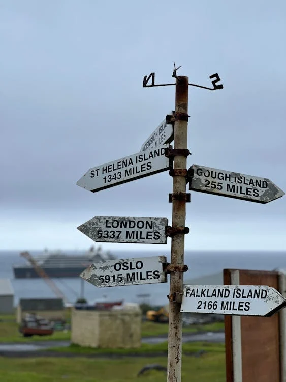 Close-up of a Signpost with Directions, Tristan da Cunha, South Atlantic Ocean