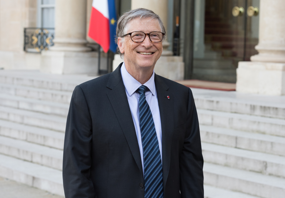 PARIS, FRANCE - APRIL 16, 2018 : Bill Gates at the Elysee Palace to encounter the french president to speak about Bill & Melinda Gates Foundation (BMGF).