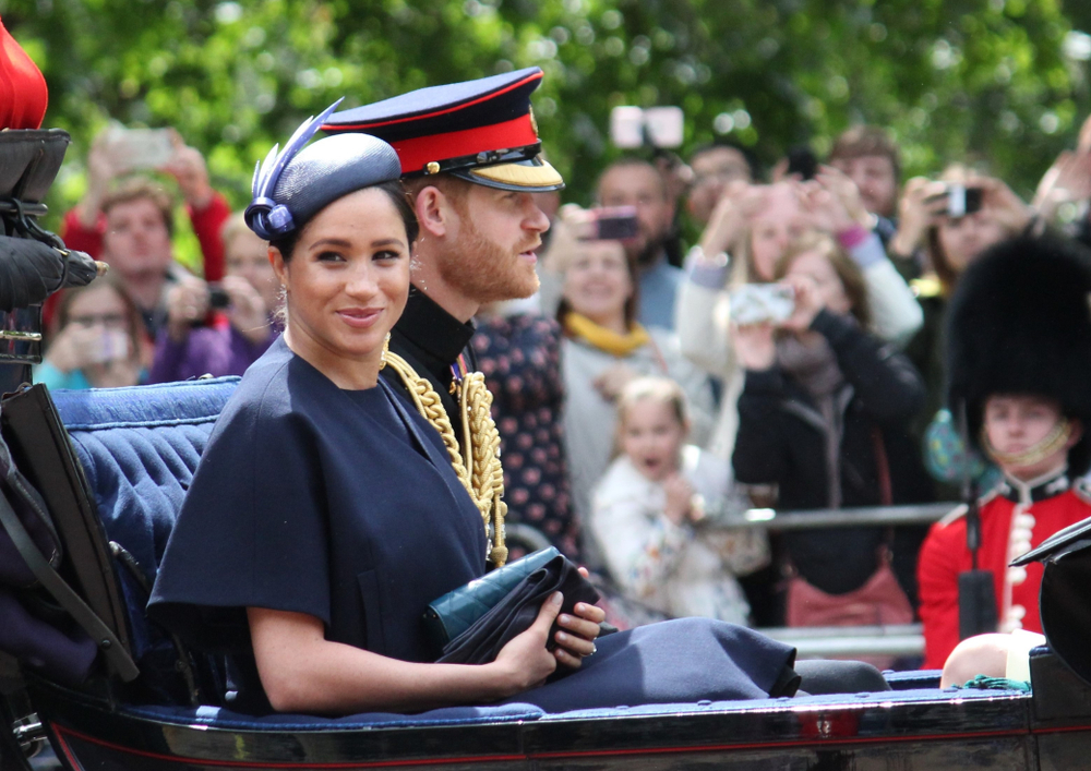 Meghan Markle Prince Harry stock, London uk, 8 June 2019- Meghan Markle Prince Harry 1st outing since baby. Trooping the colour Royal Family Buckingham Palace Press stock photo, photograph, image,