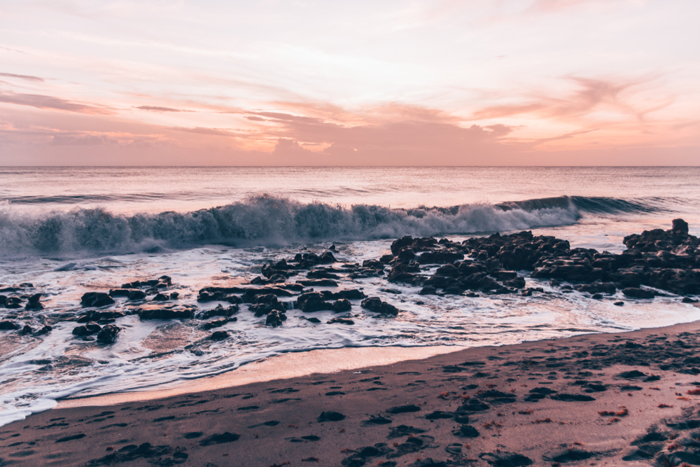 Beautiful sunrise on the Blowing Rocks beach located in Jupiter Island in Hobe Sound, Martin County, Florida, USA