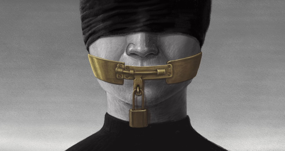 Concept idea of free speech censored and freedom of expression, surreal portrait artwork, painting art
