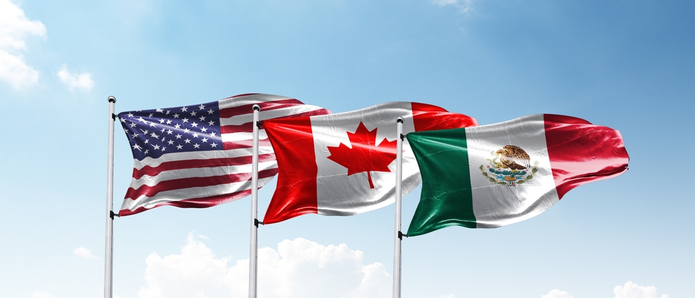 Flags of NAFTA Countries, America, Canada Mexico
