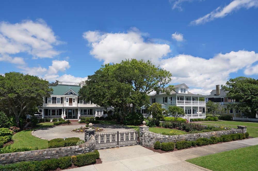 Historic homes along Front St in downtown Beaufort North Carolina