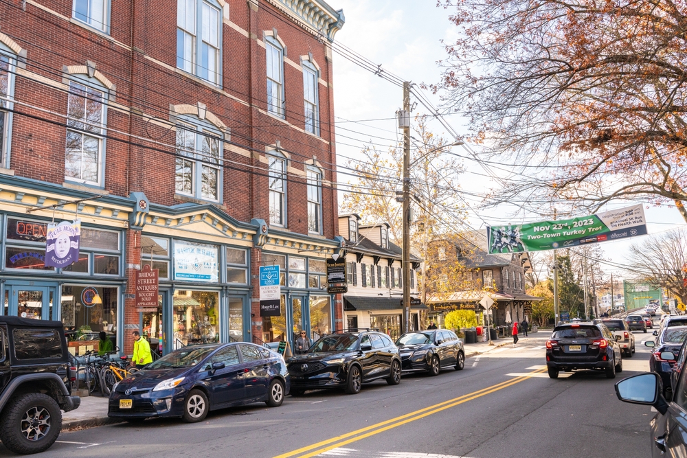 Lambertville, New Jersey - November 12, 2023: Street scene from historic Lambertville in New Jersey, USA