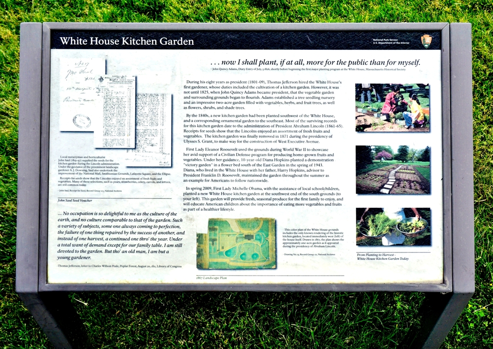 WASHINGTON DC -25 MAY 2015- Sign for the White House Kitchen Garden, brainchild of First Lady Michelle Obama.