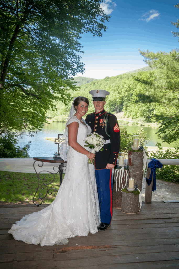 U.S. Marine Cpl. Caleb Earwood poses with his bride-to-be Maggie in Asheville, North Carolina.