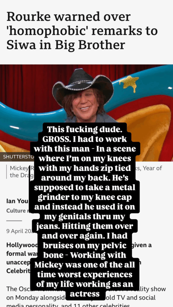 actress Bella Thorne has accused Mickey Rourke of inappropriate and harmful behavior during the filming of their 2020 movie Girl