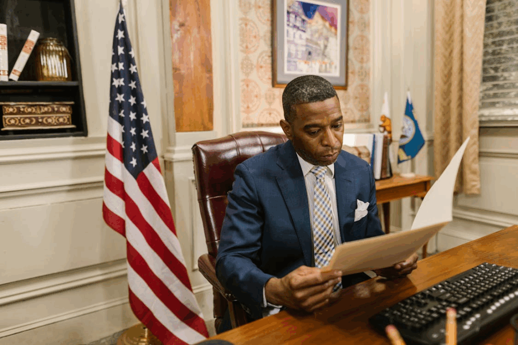 A Man in Suit while Reading a Document