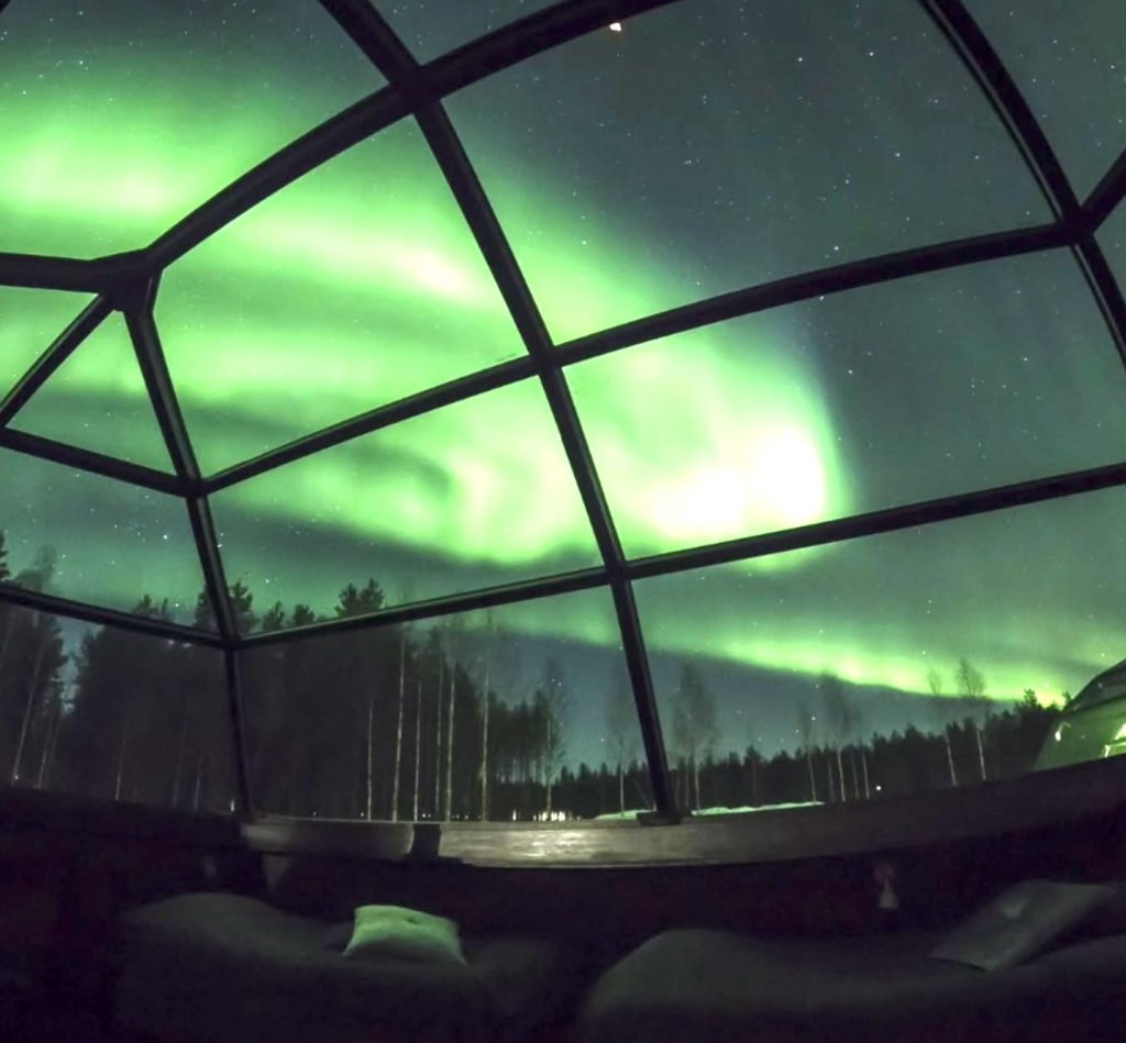 Northern Lights in glass igloo