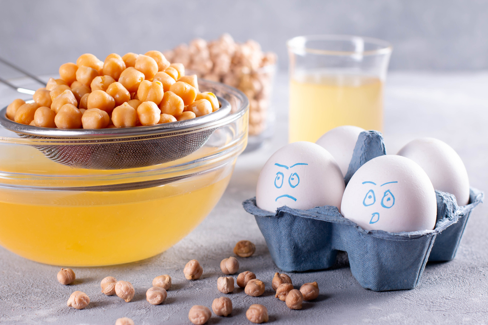 Chickpea water aquafaba. Egg replacement. Vegan concept