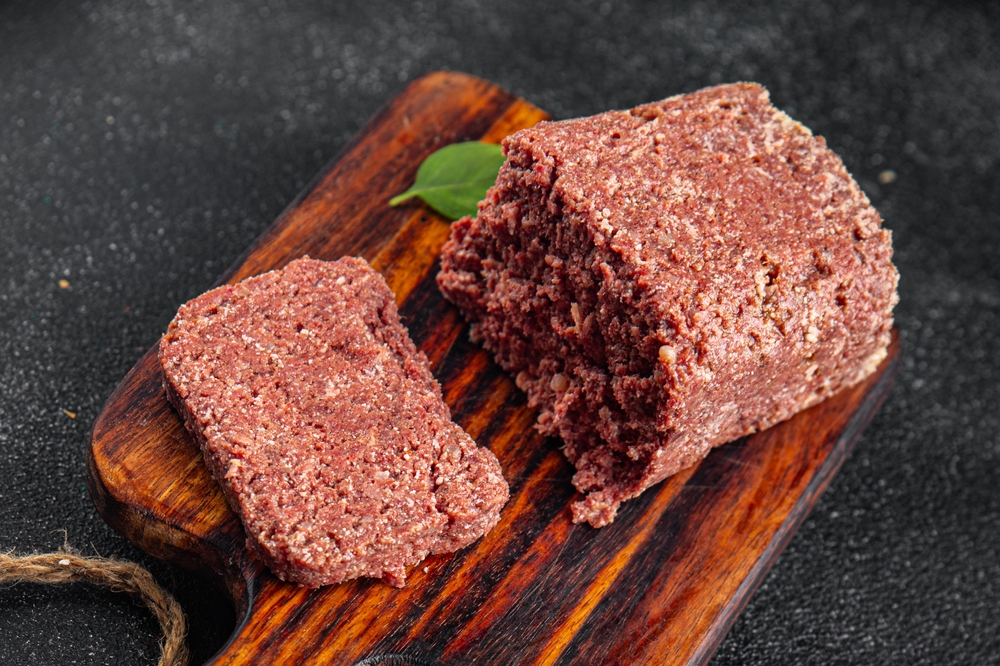 spam ham fresh luncheon canned meat meal food snack on the table copy space foodbackground rustic top view