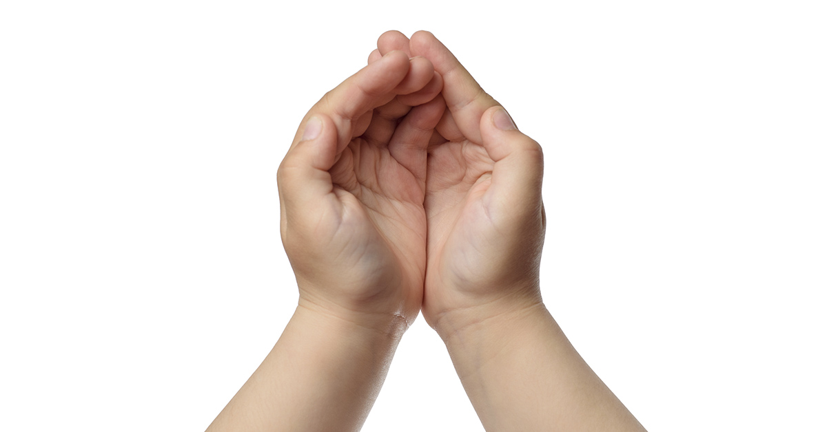 hands together with palms open.