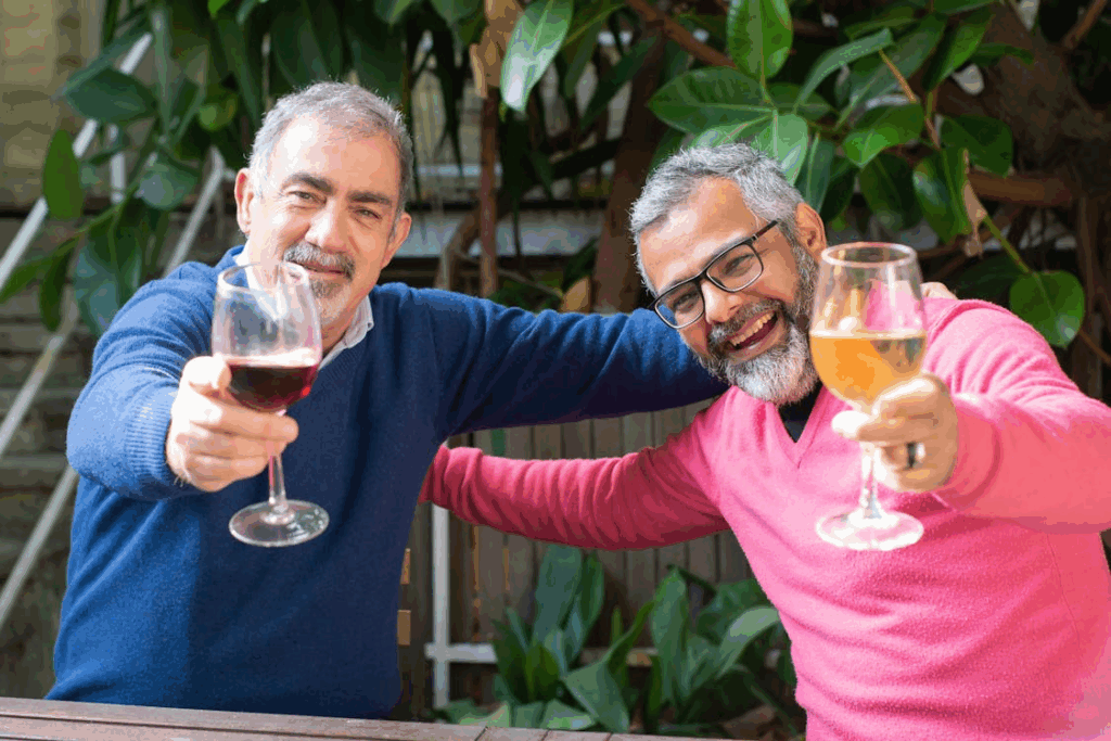 Men Drinking Wine Together Outside