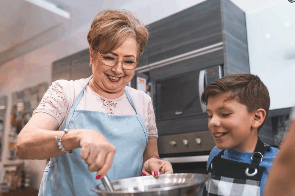 Woman in Pink Shirt and Blue Apron Cooking