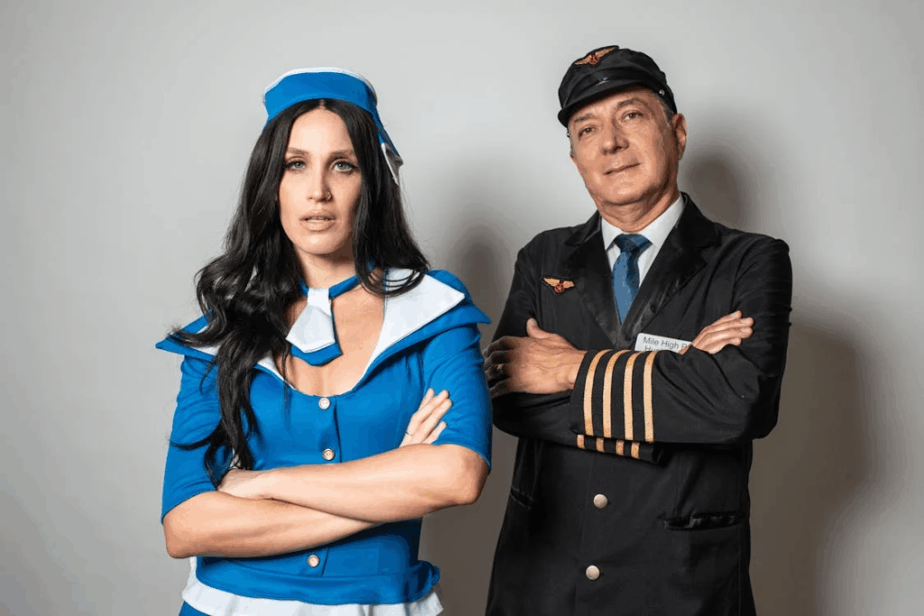 A Flight Attendant and a Pilot