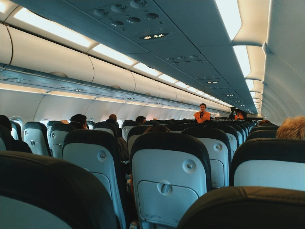 Cabin of aircraft with passengers on board