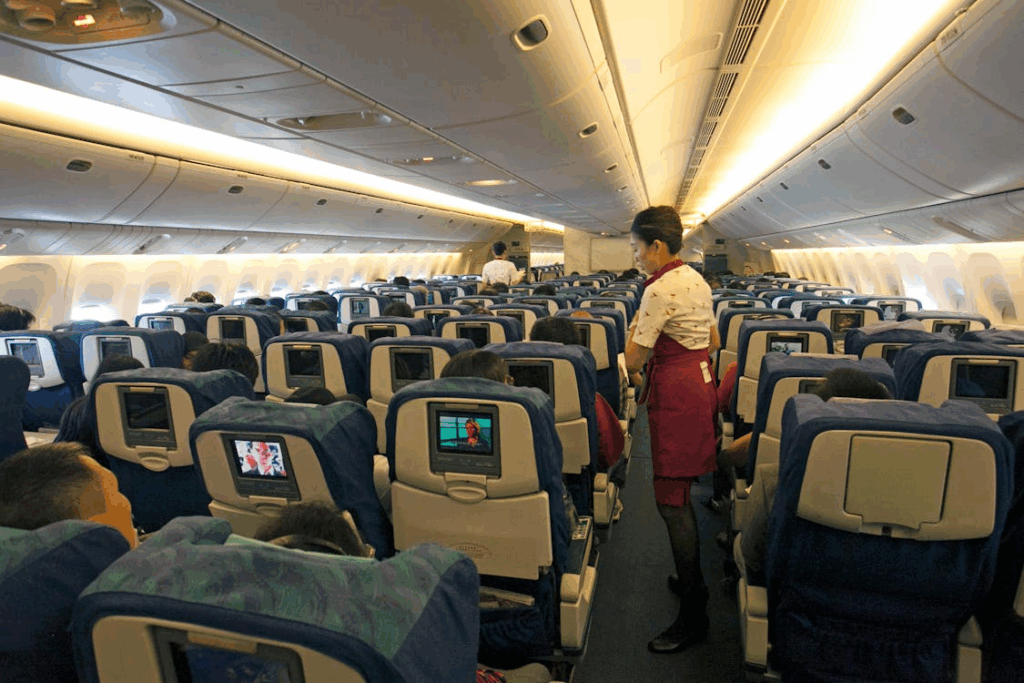 Flight Attendant Working on Airplane
