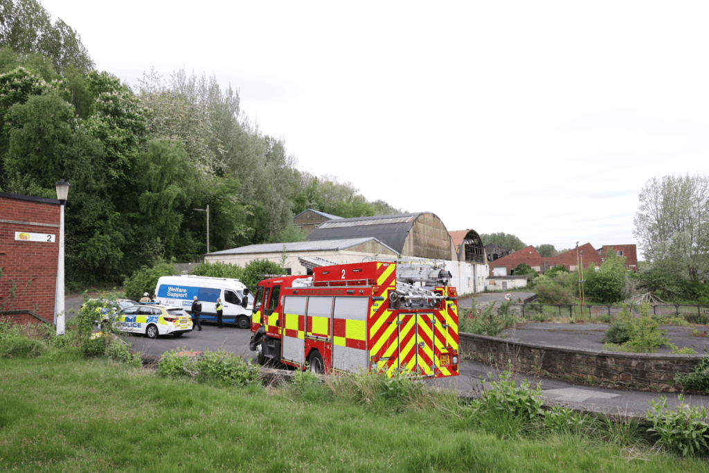 Police and Fire Fighters on the scene at Fairfield Industrial Park.