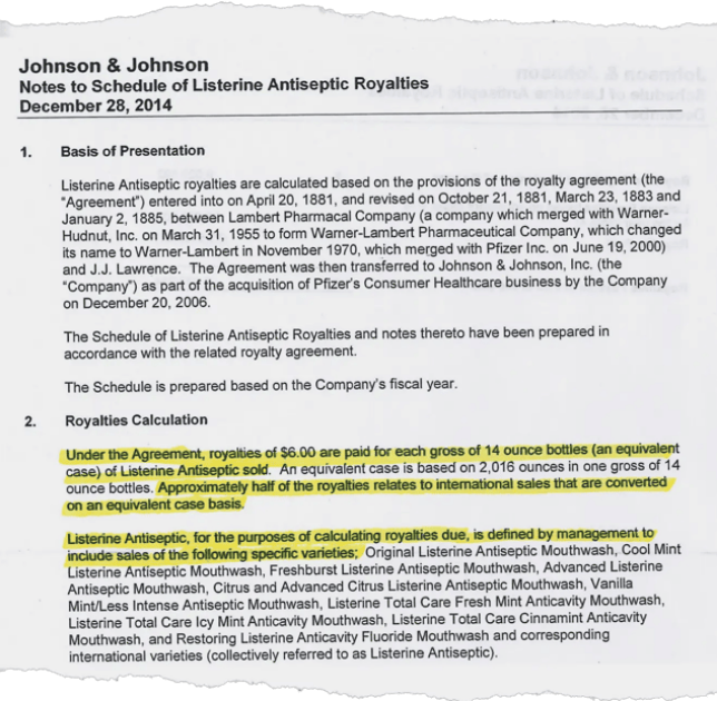 A Listerine royalty statement from 2014