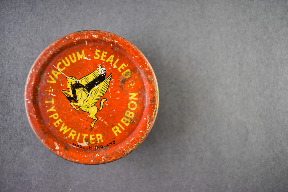 Tokyo / Japan - 08 08 2019 : Old typewriter ribbon box. vintage background
