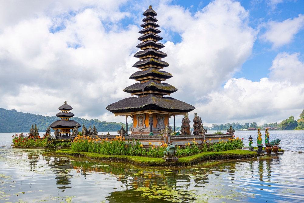 A scenic view of a traditional, historical temple located in beautiful Bali, Indonesia